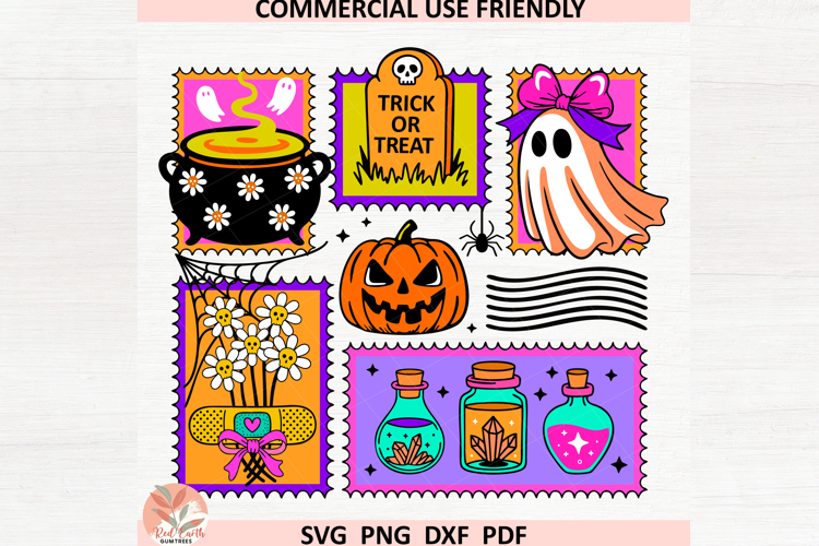 Trendy Retro neon Halloween spooky ghost collage svg png dxf