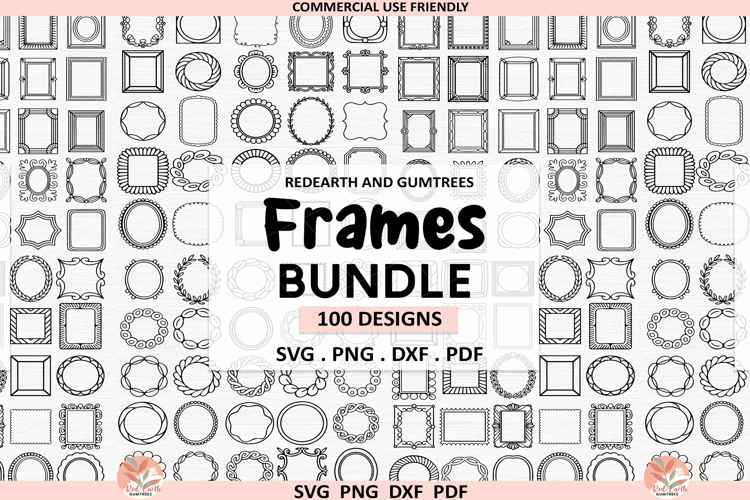 100 Frames Bundle SVG PNG DXF, Ornamental Frame Clipart