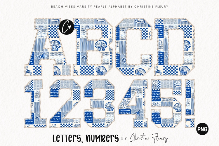 Grid Varsity Pearls Beach Vibes Alphabet PNG