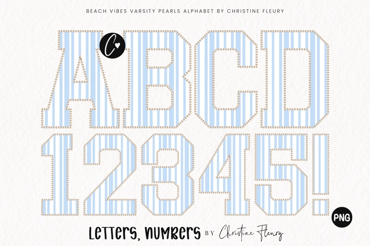 Light Blue Stripes Varsity Pearls Beach Vibes Alphabet PNG