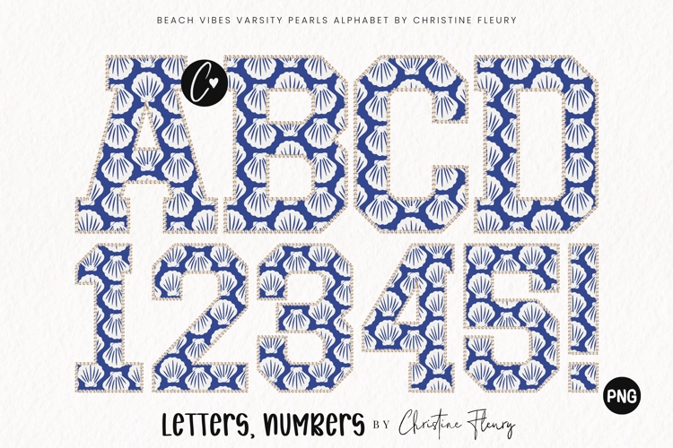 Seashells Varsity Pearls Beach Vibes Alphabet PNG