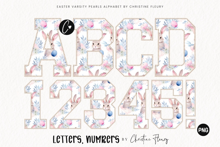 Varsity Easter Bunny Pearl Alphabet PNG