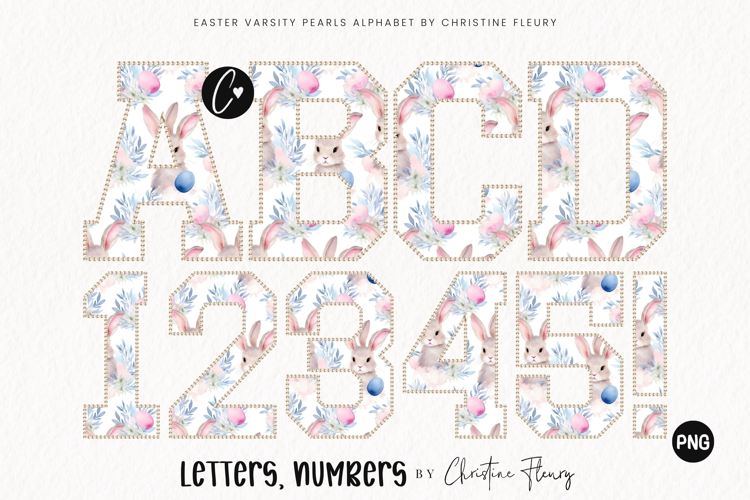 Varsity Easter Bunny Pearl Alphabet PNG
