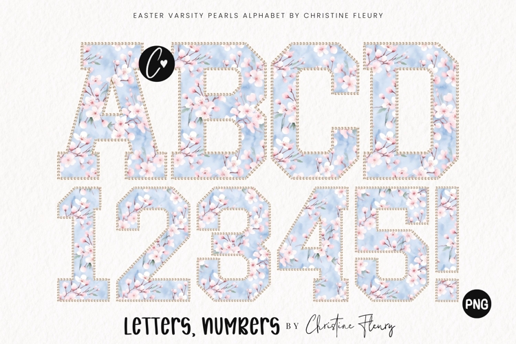 Cherry Blossom Varsity Easter Pearl Alphabet PNG