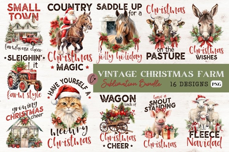 Vintage Christmas Farm Sublimation Bundle example image 1