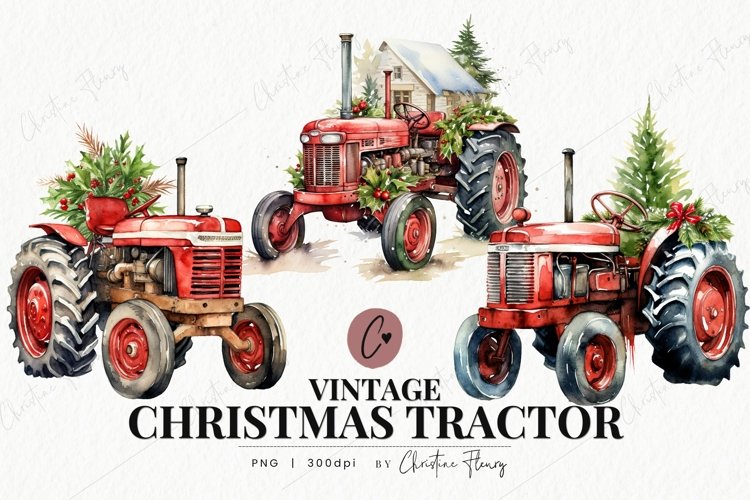 Vintage Christmas Tractors Clipart | Farm PNG