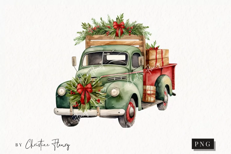 Vintage Christmas Truck Clipart | Christmas PNG