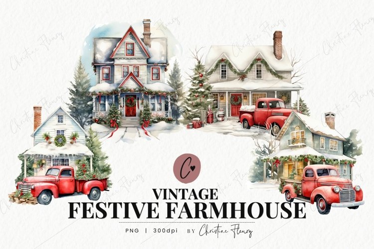Vintage Festive Farmhouse Clipart | Farm PNG