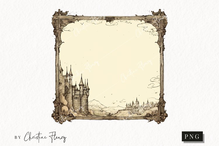 Vintage Goth Frame Scene Clipart | Halloween PNG