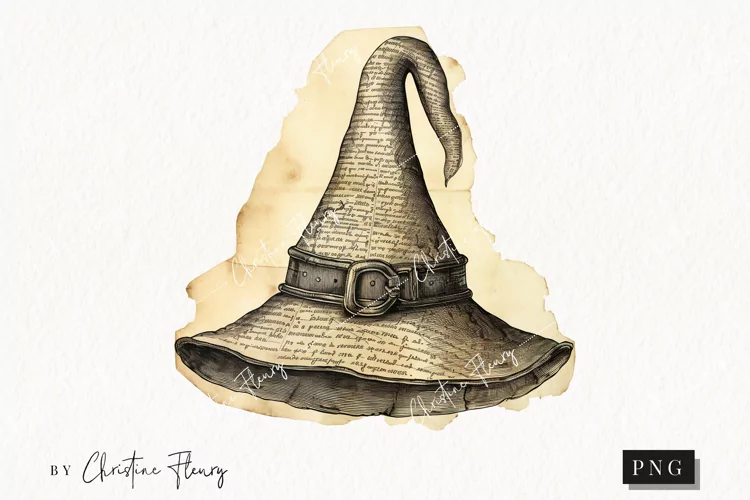 Vintage Goth Witch Hat Clipart | Halloween PNG