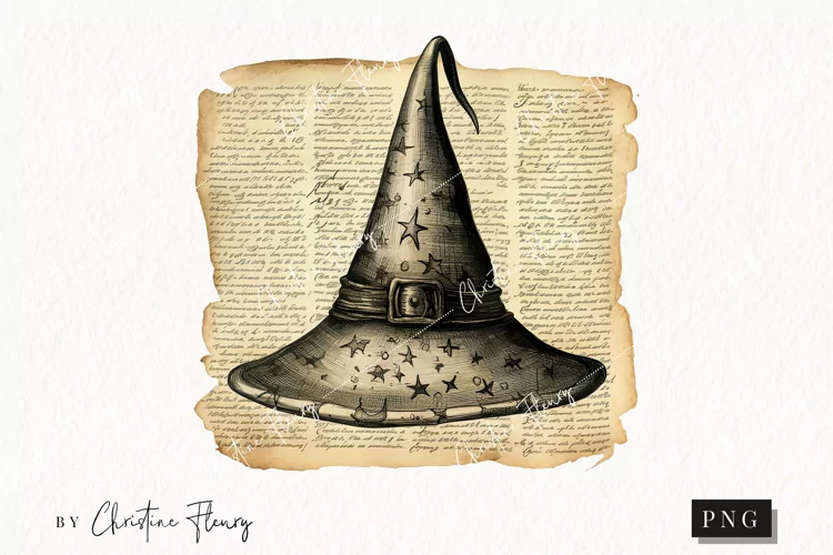 Vintage Goth Witch Hat Clipart | Halloween PNG
