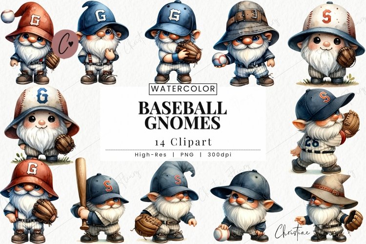 Watercolor Baseball Gnomes Clipart | Baseball PNG