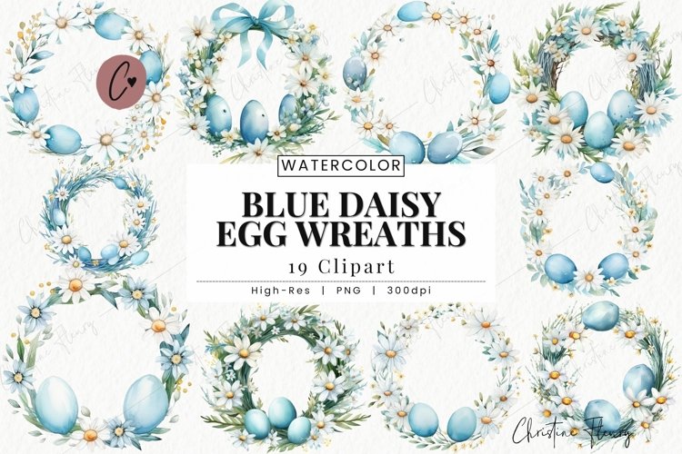 Blue Daisy Egg Wreath Clipart | Easter PNG example image 1