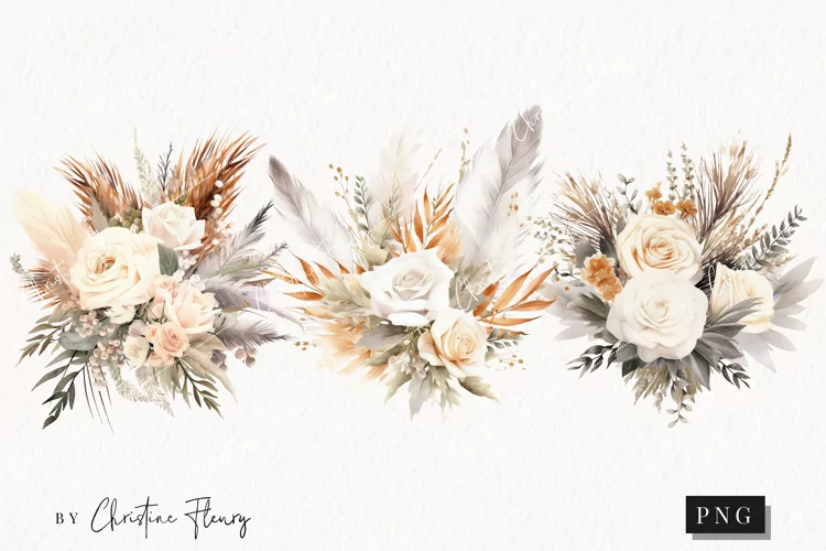 Watercolor Boho Bouquets Clipart | Watercolor Flower PNG