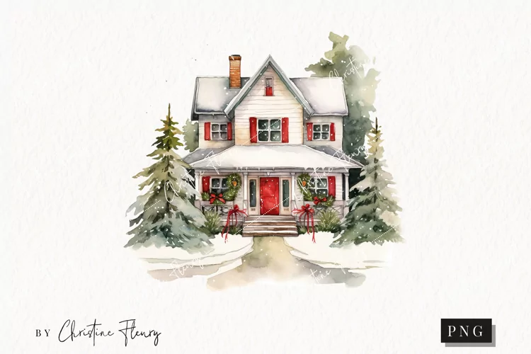 Watercolor Christmas House Clipart | Christmas Clipart