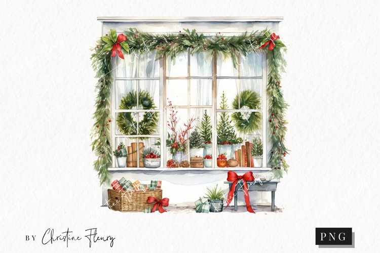 Watercolor Christmas Shop Window Clipart | Christmas Clipart