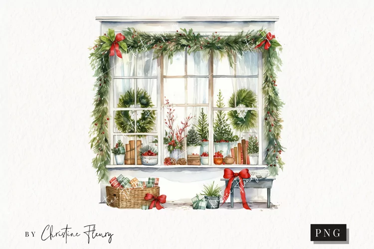 Watercolor Christmas Shop Window Clipart | Christmas Clipart