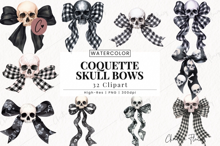 Coquette Skull Bows Clipart Bundle