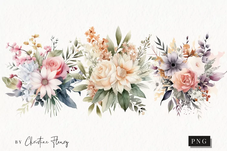 Watercolor Cottagecore Bouquets Clipart | Watercolor Flower