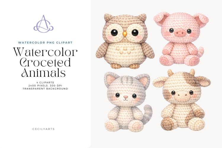 Watercolor Crochet Animals Cliparts