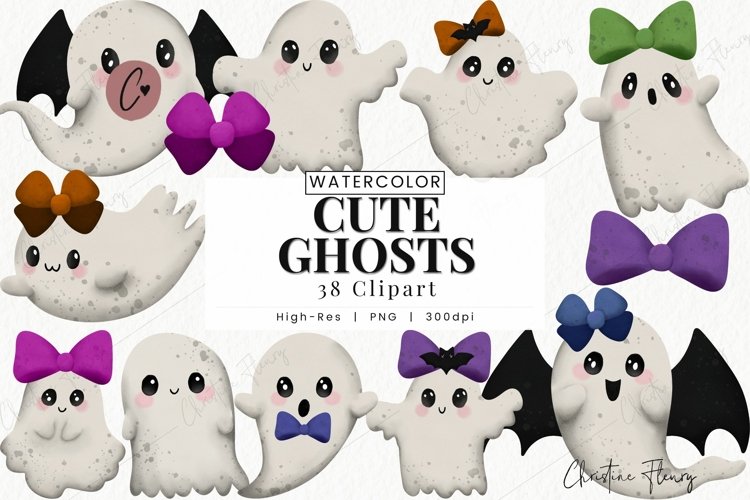 Watercolor Cute Ghosts Clipart | Halloween PNG