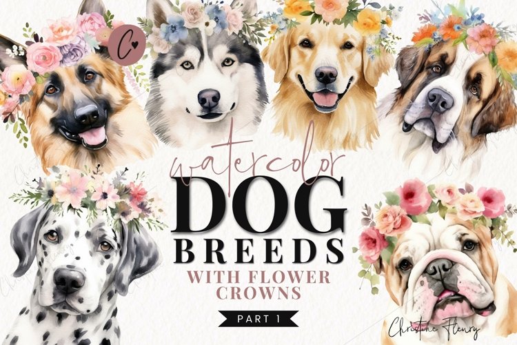 Watercolor Dog Breeds with Flower Crowns - Part 1 example image 1