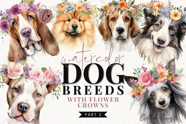 Watercolor Dog Breeds with Flower Crowns - Part 2