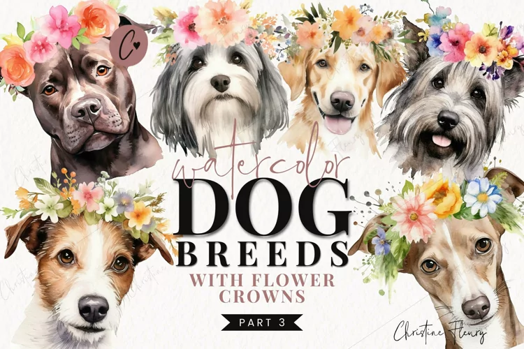 Watercolor Dog Breeds with Flower Crowns - Part 3