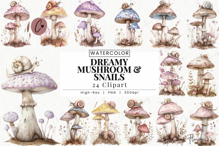 Dreamy Mushrooms & Snails Clipart