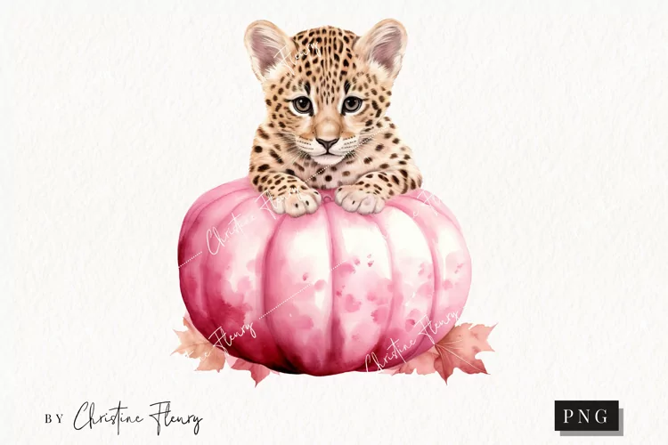 Watercolor Baby Leopard Pumpkin Clipart | Watercolor Pumpkin