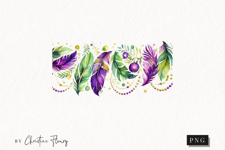 Watercolor Mardi Gras Feather Border Clipart | Mardi Gras
