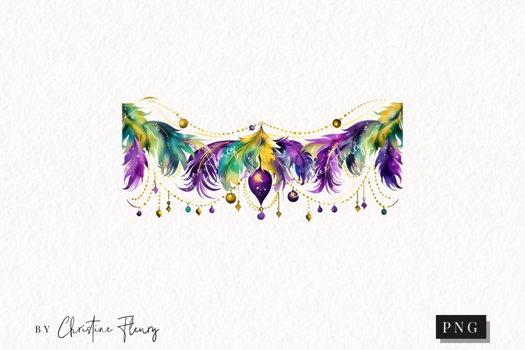 Watercolor Mardi Gras Feather Border Clipart | Mardi Gras
