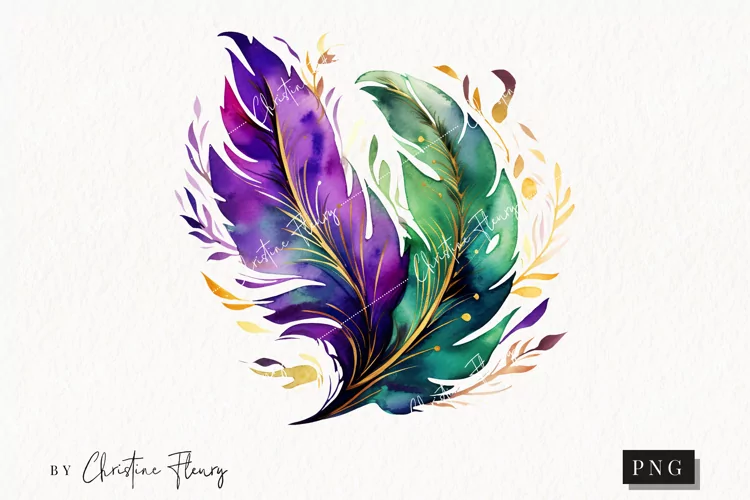 Watercolor Mardi Gras Feather Clipart | Mardi Gras PNG
