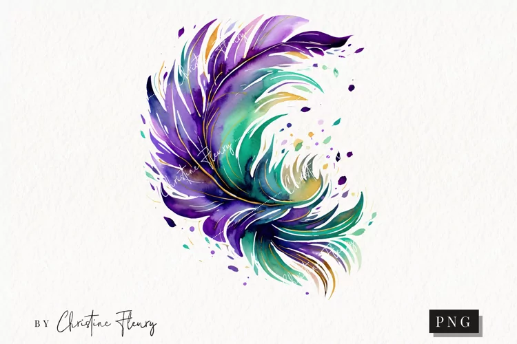 Watercolor Mardi Gras Feather Clipart | Mardi Gras PNG