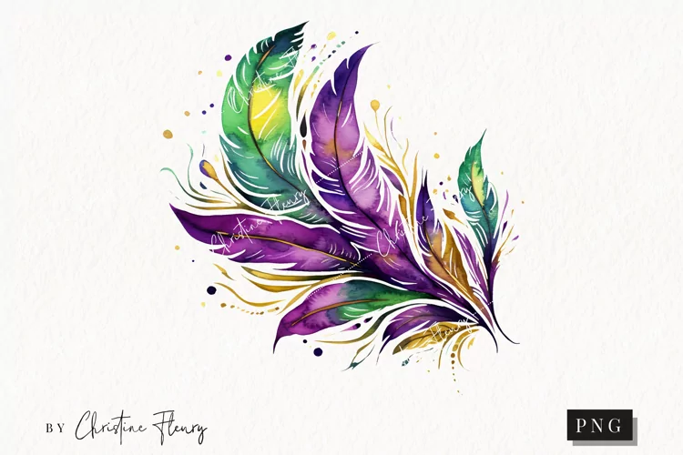 Watercolor Mardi Gras Feather Clipart | Mardi Gras PNG