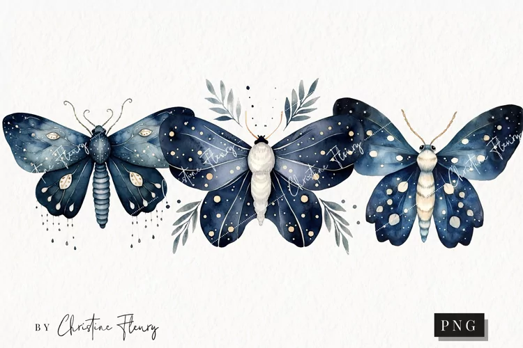 Watercolor Moths Clipart | Watercolor Halloween PNG