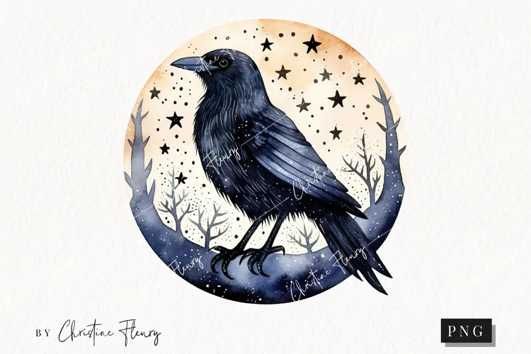 Watercolor Raven Clipart | Watercolor Halloween PNG