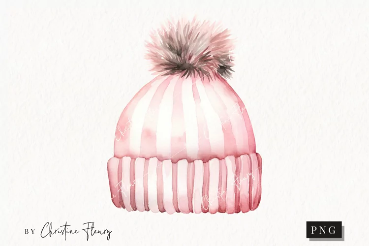 Watercolor Pink Beanie Clipart | Christmas Clipart