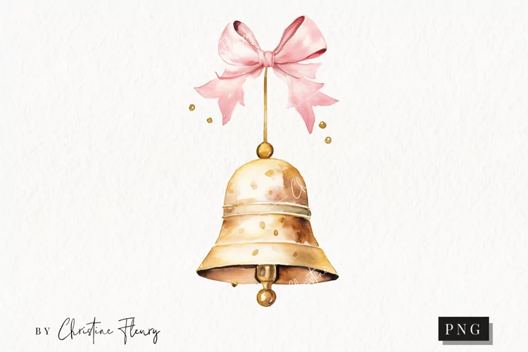 Watercolor Gold Bell Clipart | Wedding Clipart