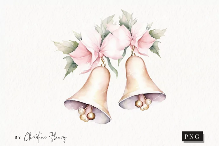 Watercolor Bells And Flowers Clipart | Wedding Clipart