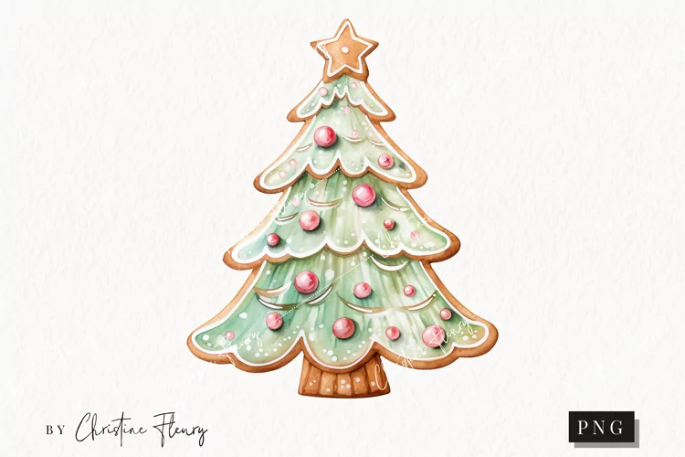 Watercolor Christmas Tree Cookie Clipart | Christmas Clipart