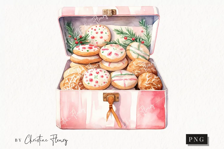 Watercolor Pink Christmas Cookies Clipart | Christmas PNG