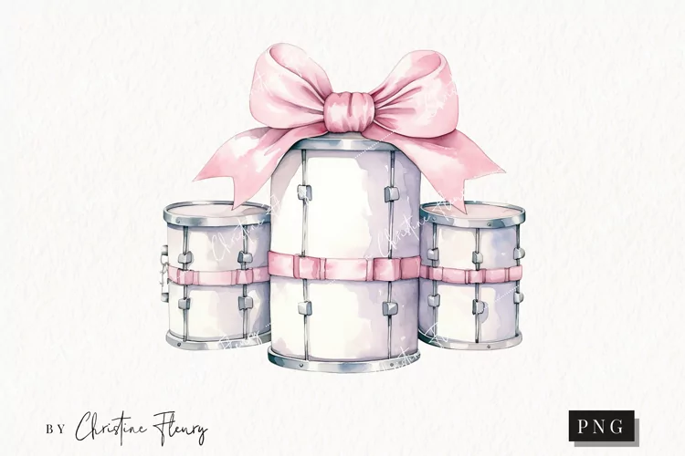 Watercolor Pink Drums Clipart | Christmas Clipart