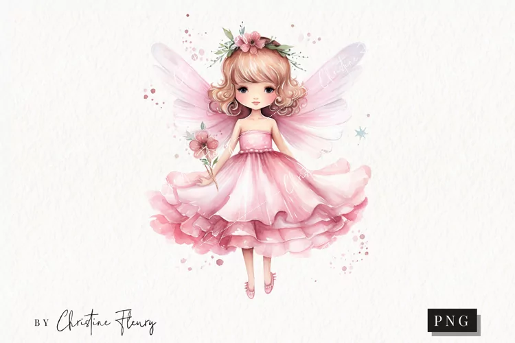Watercolor Pink Fairy Clipart | Magic Clipart