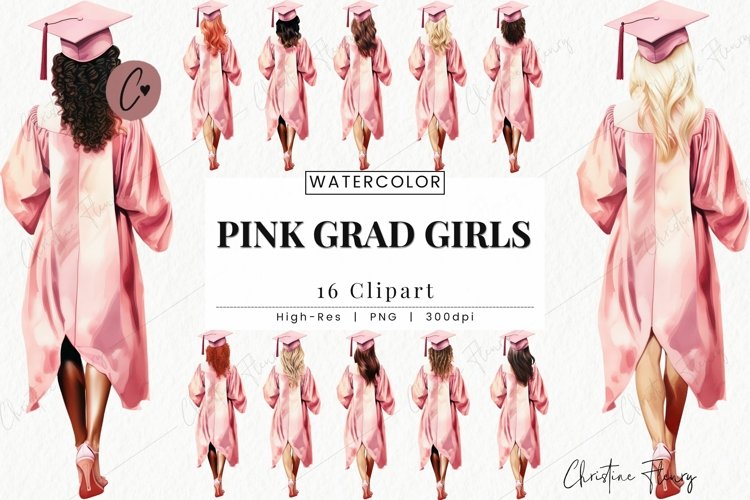 Watercolor Pink Graduation Girls Clipart