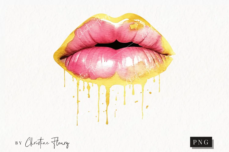 Watercolor Drip Lips Clipart | Watercolor Beauty PNG