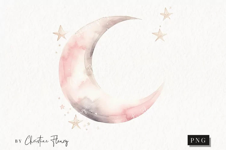 Watercolor Pink Moon Clipart | Celestial Clipart