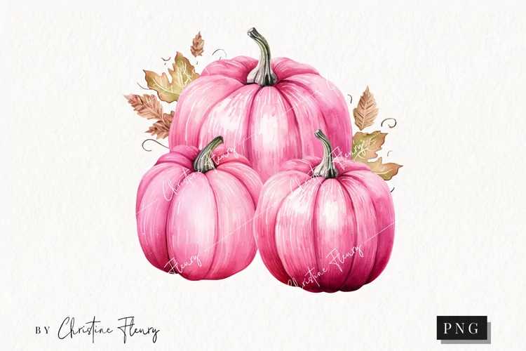 Watercolor Pink Pumpkins Clipart | Watercolor Pumpkin PNG