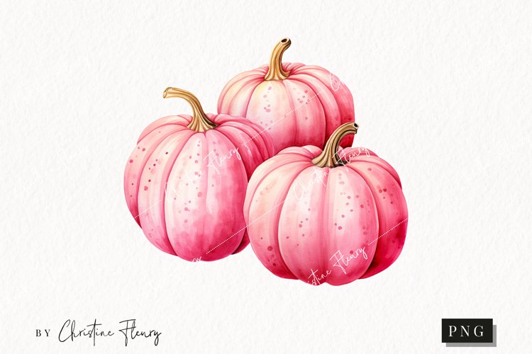 Watercolor Pink Pumpkins Clipart | Watercolor Pumpkin PNG example image 1