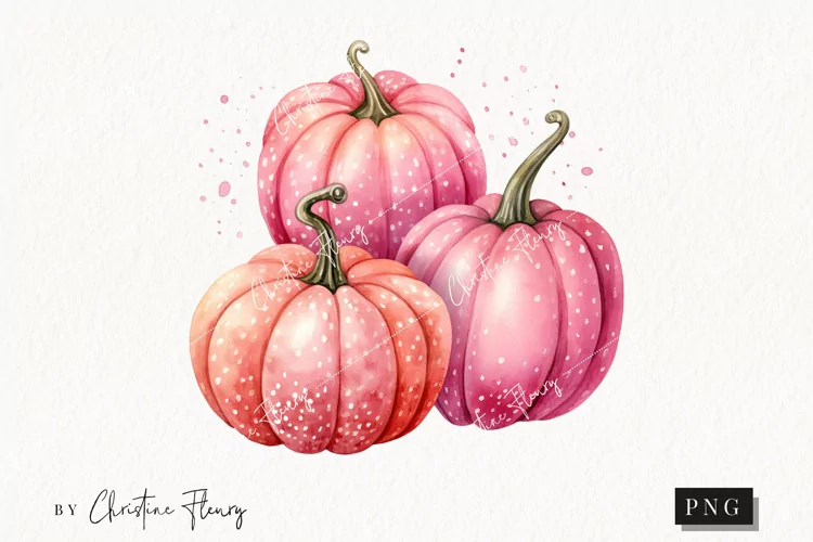 Watercolor Pink Spotted Pumpkins Clipart | Watercolor PNG
